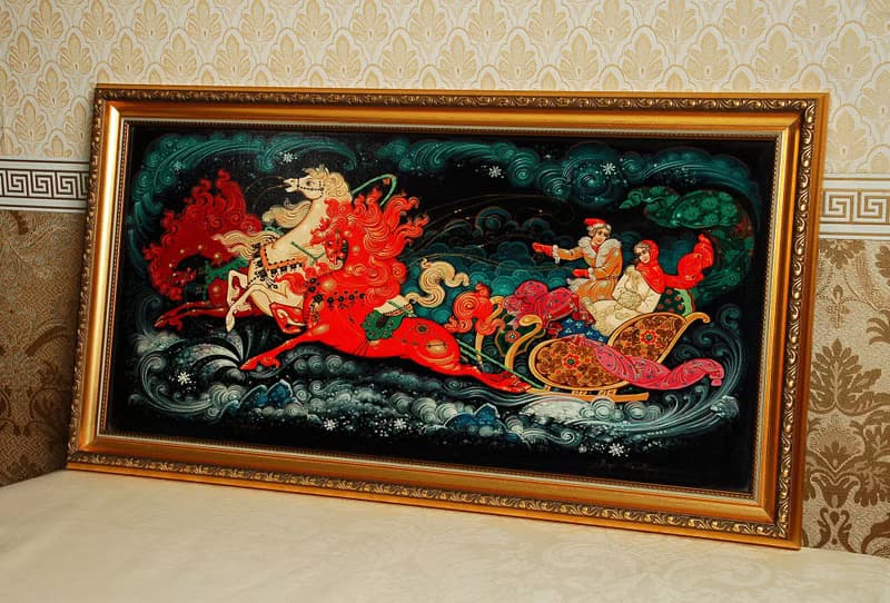Three horses lacquer Wall Art canvas Framed Russian box Christmas Gift Wrapping