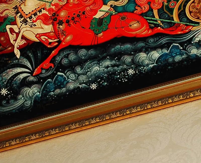 Three horses lacquer Wall Art canvas Framed Russian box Christmas Gift Wrapping