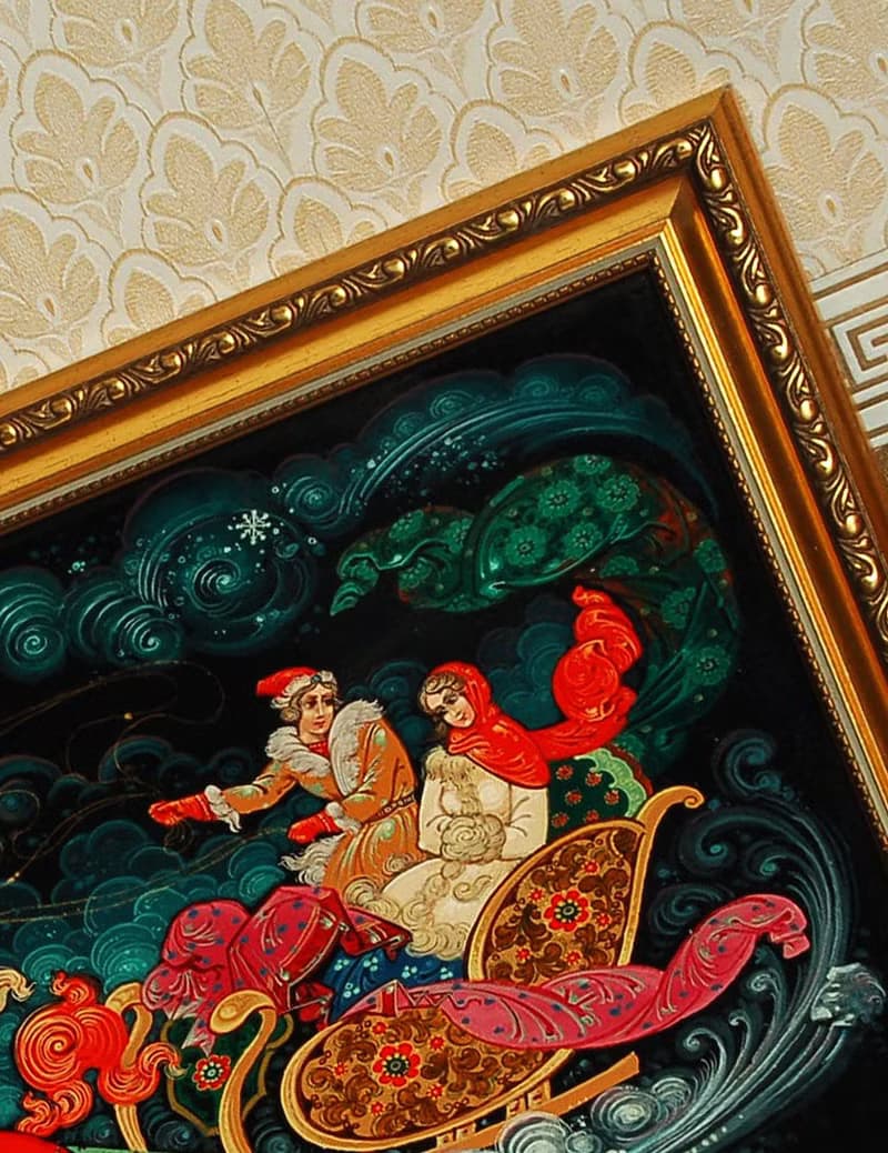 Three horses lacquer Wall Art canvas Framed Russian box Christmas Gift Wrapping