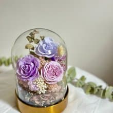 紫色莊園玫瑰永生花玻璃盅 小夜燈 新婚禮物 新年禮物 居家擺設