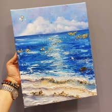 油畫刮刀金箔畫-海洋  母親節 畢業 情人節 新年禮 禮物 壓克力彩