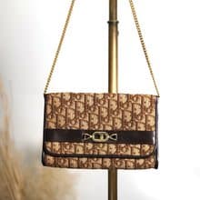 【 日本直送　名牌中古包 】Christian Dior トロッター ショルダーバッグ ブラウン CD ジャガード チェーン vintage mdfdd4