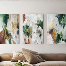 Green and Gray Painting | Triptych Wall Art Abstract | Green Glory Set of 3