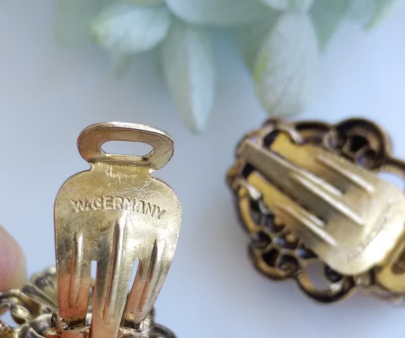 Vintage Jewelry 西洋古董飾品 西德製 優雅 琥珀色調  夾式耳環