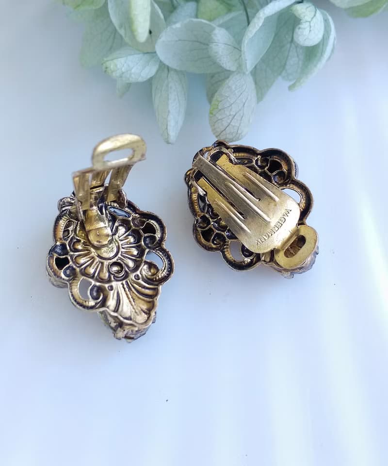 Vintage Jewelry 西洋古董飾品 西德製 優雅 琥珀色調  夾式耳環