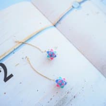 tachibanaya 傳統工藝 手鞠球 刺繡 耳環 紡錘 長鏈 藍 綠 粉色