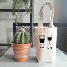 COFFEE AM WINE PM 隨行杯手機錢包飲料提袋帆布 咖啡 紅酒 插畫