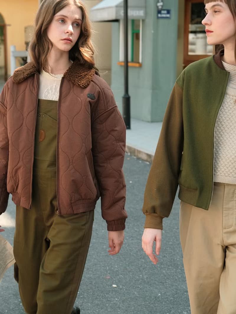 Mintcheese 復古巧克力棕絎棉毛領棉服短外套