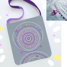 12.5x13.5 inch tote. Fun and original with hand-stitched design with beads