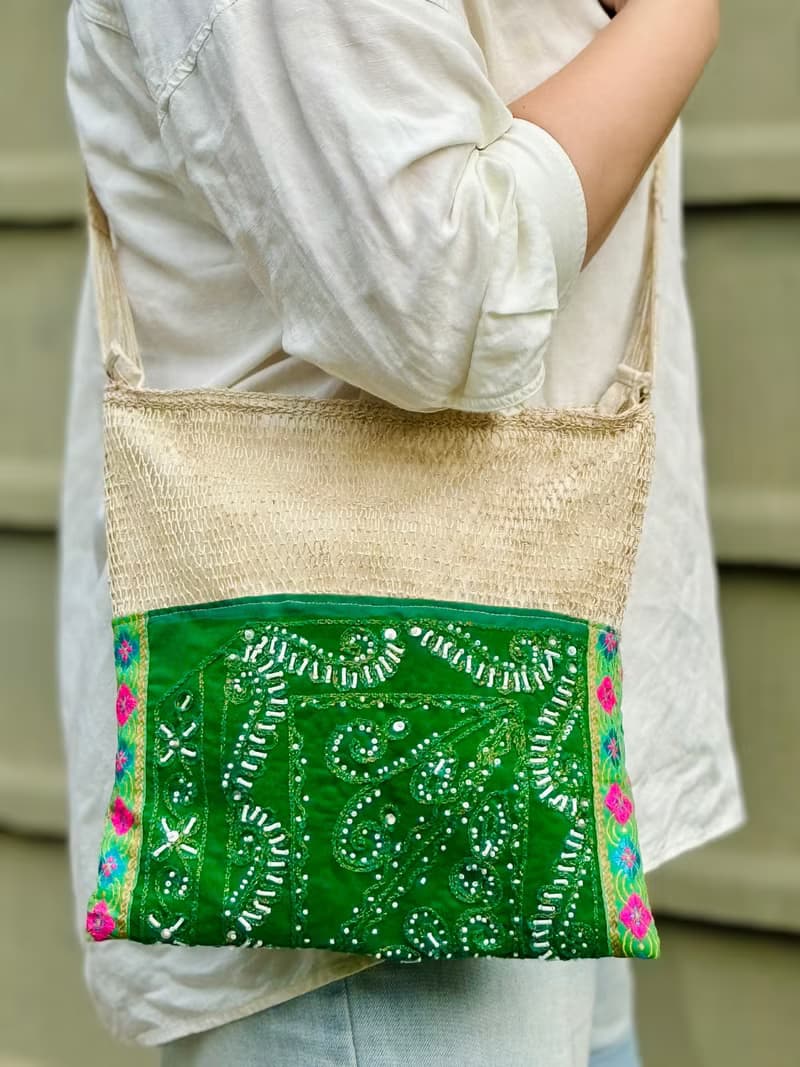 手工刺繡 珠綉 藤編 斜背包 肩背包 側背包 手袋 斜孭袋