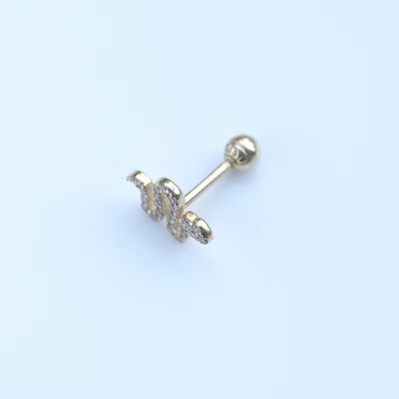 14K 鑽石小蛇鎖珠耳環 (單個)耳骨 耳窩 不退色