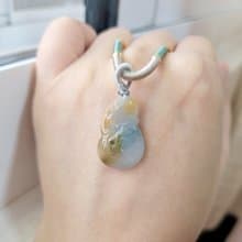 【親翠】天然翡翠 冰紅黃藍翡三彩手工雕葫蘆調整式繩鍊