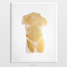 Gold male nude art Linocut print Bust original artwork Housewarming gift