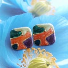 Vintage Jewelry 西洋古董飾品 復古 撞色琺瑯 針式耳環