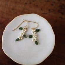 串珠耳飾_日日春/綠葉/beading earing