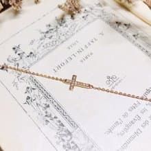 14K 玫瑰金 十字架 小鑽手鍊