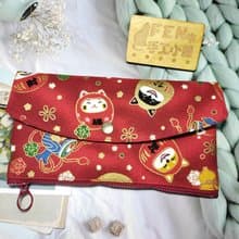 厚棉布款福神柴犬和達摩招財貓拉鍊布紅包袋-下方拉鍊紅包袋-手作