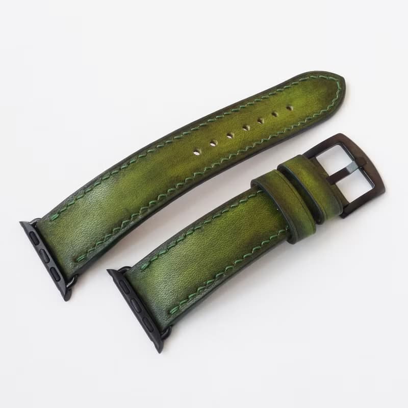 蘋果手錶表帶 綠色 橄欖色。真皮 純手工製作。任何尺寸。