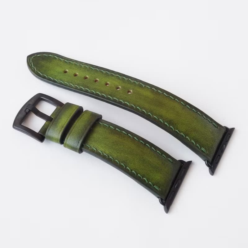 蘋果手錶表帶 綠色 橄欖色。真皮 純手工製作。任何尺寸。