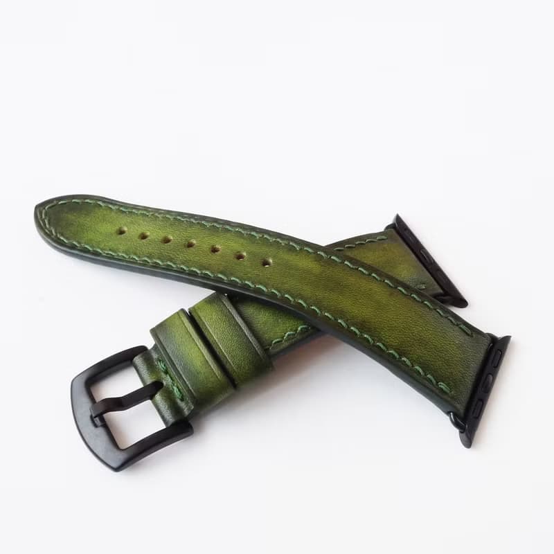 蘋果手錶表帶 綠色 橄欖色。真皮 純手工製作。任何尺寸。