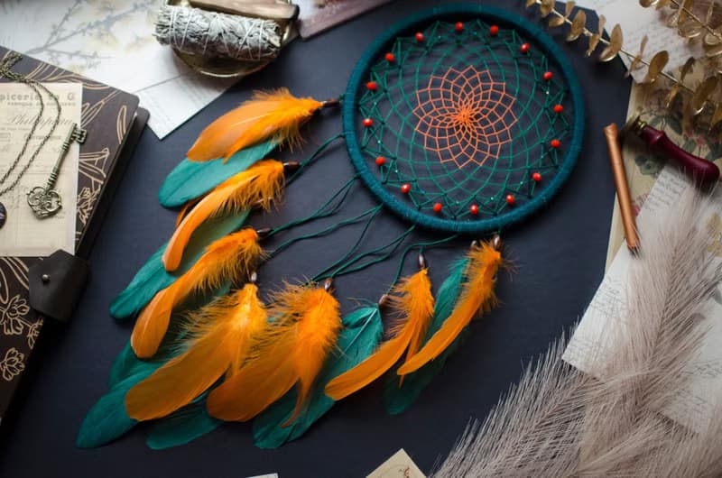 Handmade Green and Orange Dreamcatcher | Boho Wall Decor | Unique Home Decor
