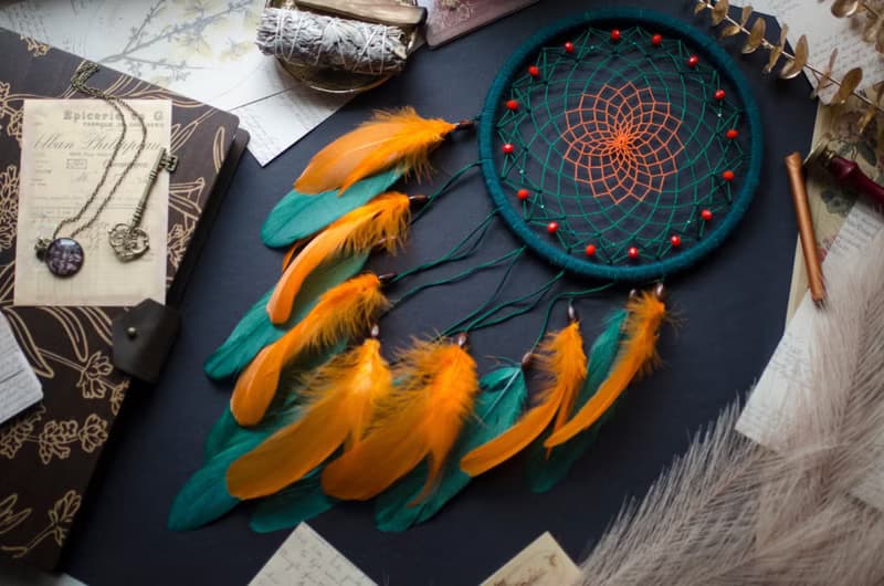 Handmade Green and Orange Dreamcatcher | Boho Wall Decor | Unique Home Decor