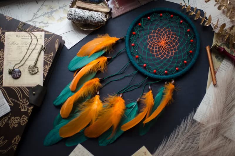 Handmade Green and Orange Dreamcatcher | Boho Wall Decor | Unique Home Decor