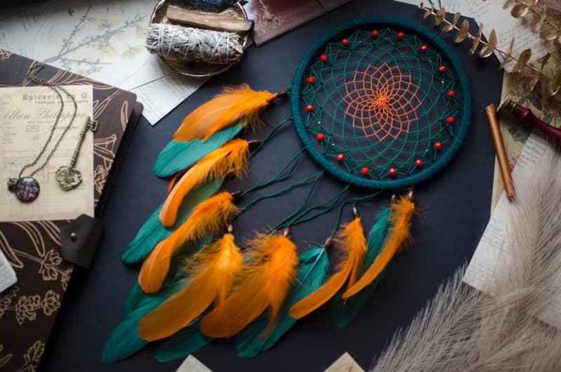 Handmade Green and Orange Dreamcatcher | Boho Wall Decor | Unique Home Decor