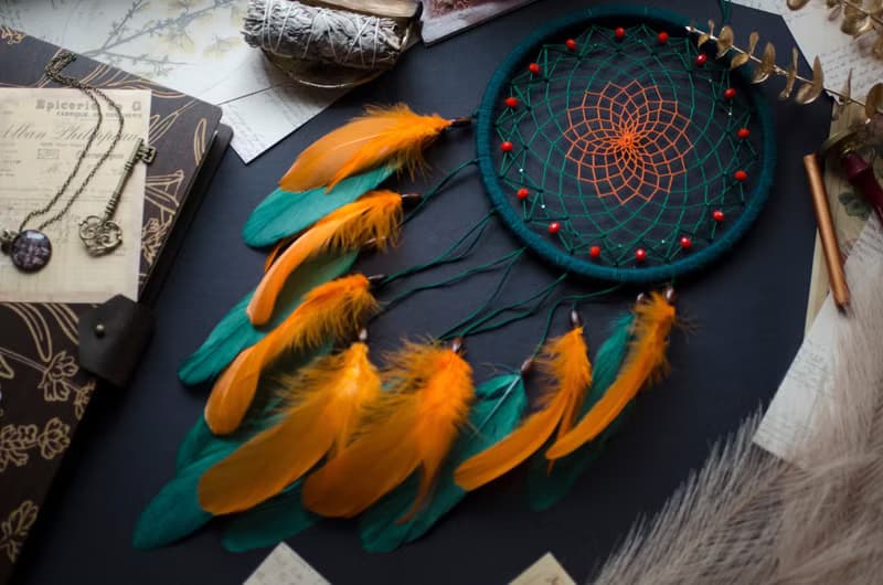 Handmade Green and Orange Dreamcatcher | Boho Wall Decor | Unique Home Decor