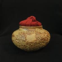 茶倉茶葉罐手作布蓋手拉胚刻有祥雲麒麟紋