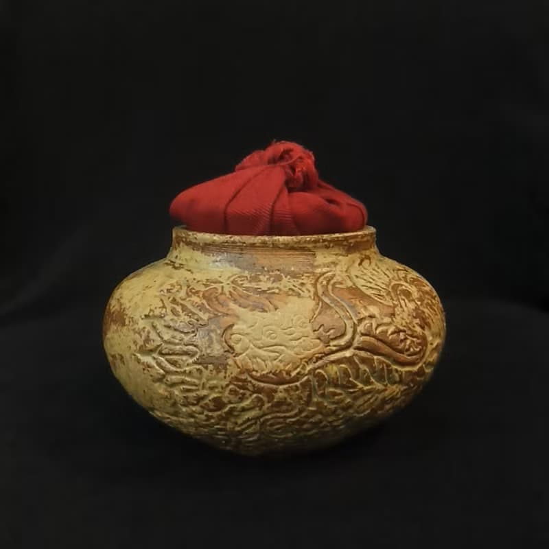 茶倉茶葉罐手作布蓋手拉胚刻有祥雲麒麟紋