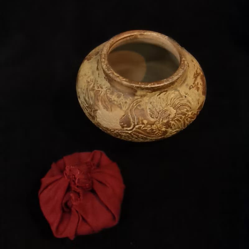 茶倉茶葉罐手作布蓋手拉胚刻有祥雲麒麟紋