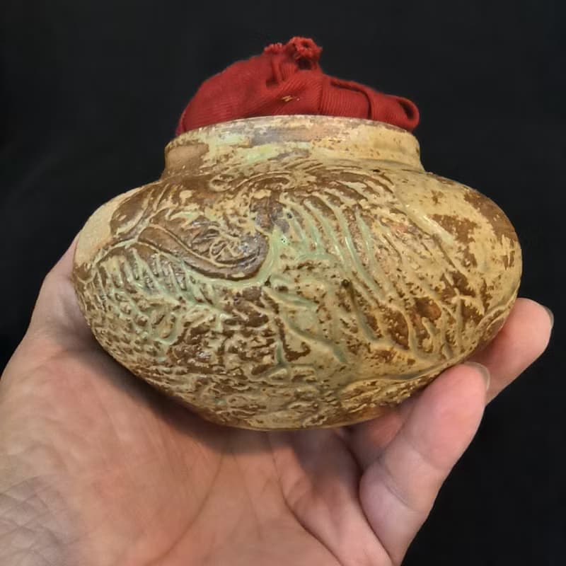 茶倉茶葉罐手作布蓋手拉胚刻有祥雲麒麟紋