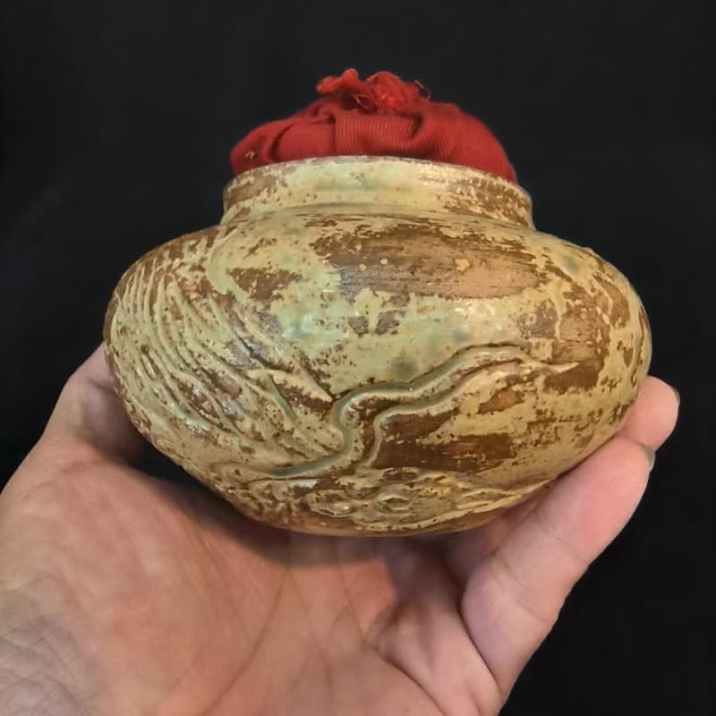 茶倉茶葉罐手作布蓋手拉胚刻有祥雲麒麟紋