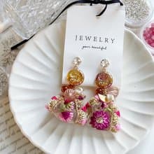 琥珀刺繡絲帶耳環 / 女友禮物 / 節日耳環 / 復古耳環