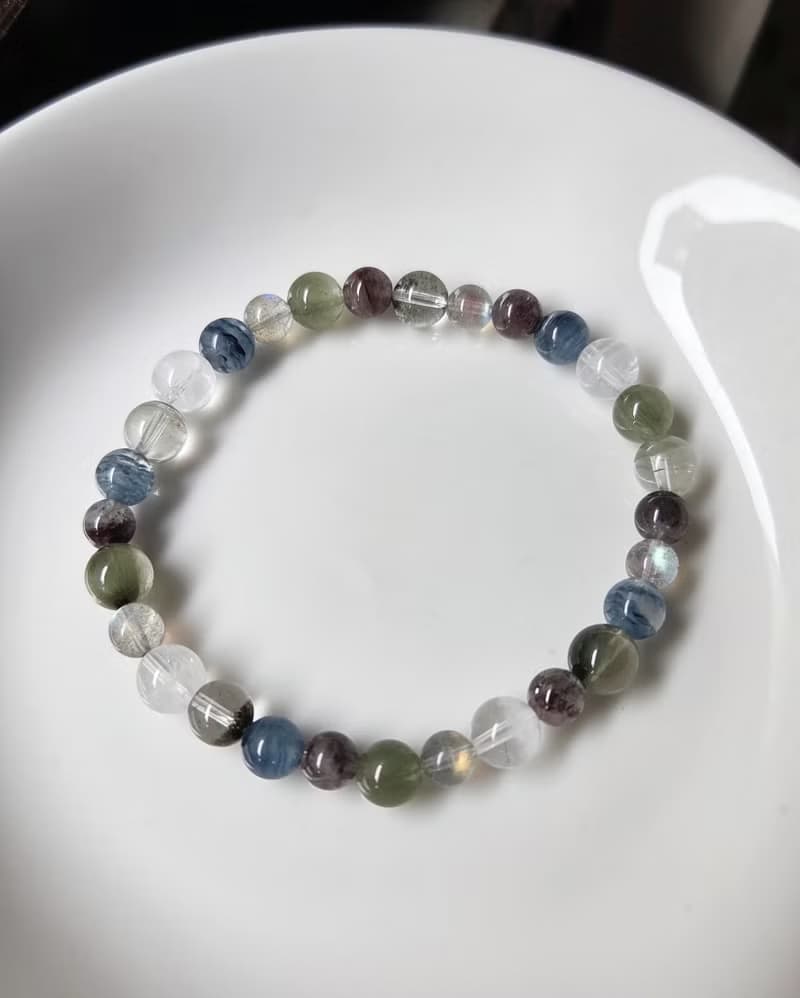 綠髮晶  高光拉長石 綠幽靈  藍兔毛 紫紅極光 白幽靈 水晶手鍊