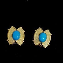 vintage jewelry  典雅仿青石金色砂紋 夾式耳環