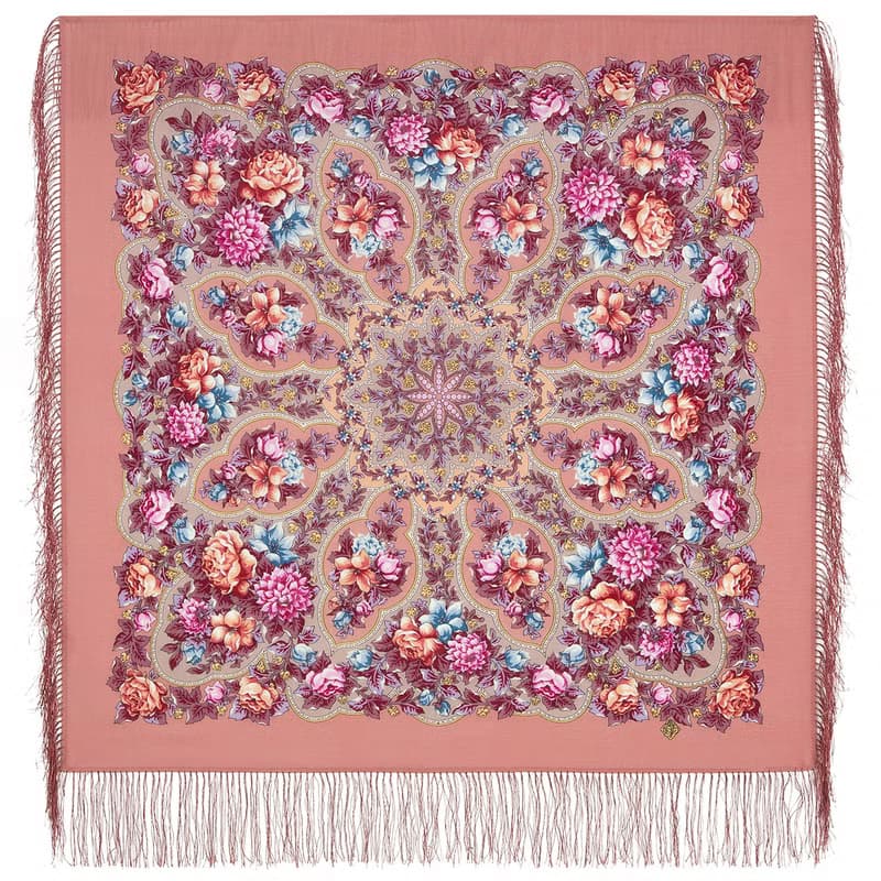 Authentic Pavlovo Posad Russian Shawl Scarf Soft 100% Wool 89x89 cm 1927-3