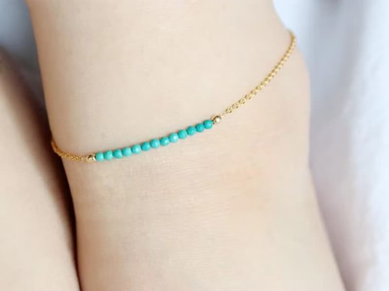 人生の守護石 ターコイズのアンクレット 12月誕生石