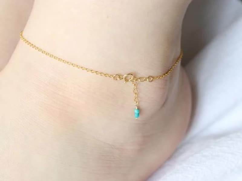 人生の守護石 ターコイズのアンクレット 12月誕生石