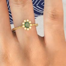 Geen sapphire gemstones ring and Ruby, Minimalist designed ring, 9K Gold Ring ,