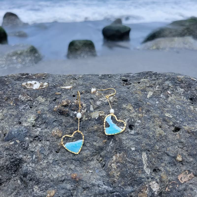 心中海浪 耳環 樹脂 個性 海洋風