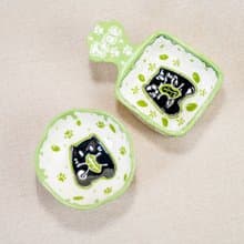 Handcrafted Ceramic Cat Jewelry Dishes, Playful Paw Design in Green, PerfectGift