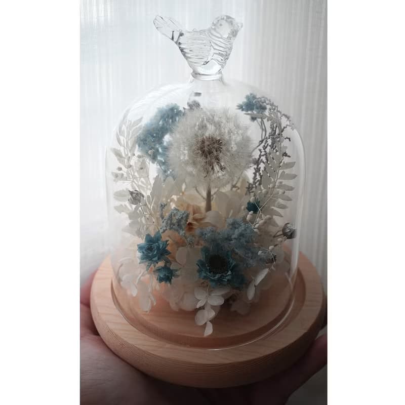 【 送禮.佈置 】蒲公英鳥兒玻璃罩。永生花乾燥花