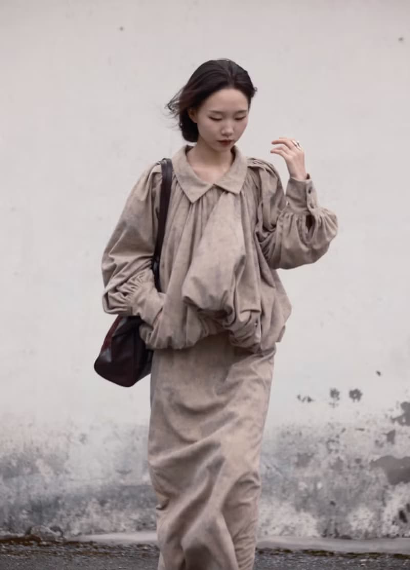 新中式復古 做舊暈染燈芯絨短上衣套裝