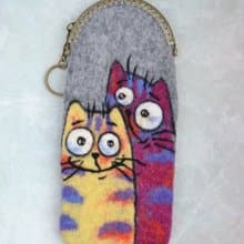 招財貓眼鏡盒女士毛氈眼鏡盒女孩筆盒化妝盒