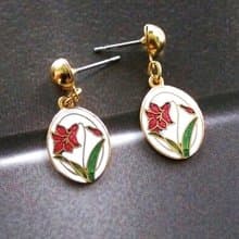 Vintage Jewelry 西洋古董飾品 景泰藍 清新 白底 花卉 針式耳環