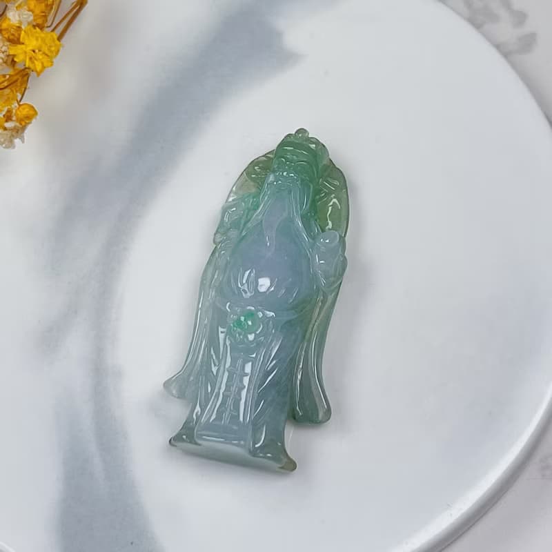【招財進寶】冰種三彩翡翠財神爺項鍊 | 天然緬甸A貨翡翠 | 送禮