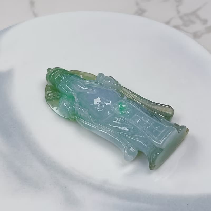 【招財進寶】冰種三彩翡翠財神爺項鍊 | 天然緬甸A貨翡翠 | 送禮