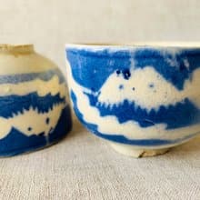 日本 富士山青花瓷杯組 │日治時期 冰裂紋 開片 瓷器 收藏 老物